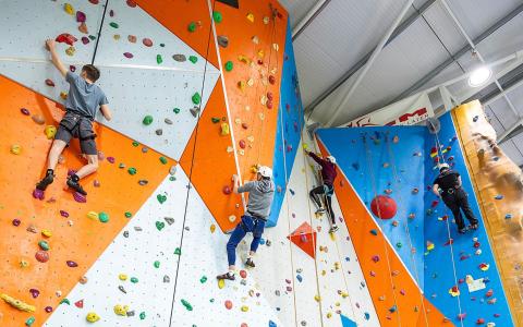 Students on Climbing Wall